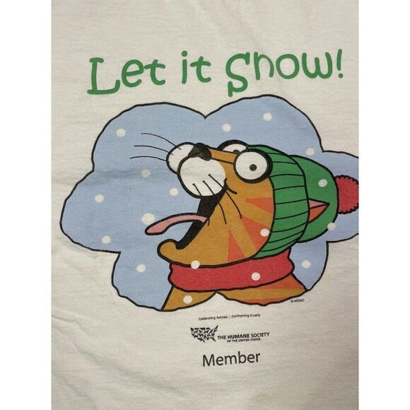 VINTAGE The Humane Society Let It Snow Cat Graphic T-shirt Men Adult Large White - Picture 2 of 6